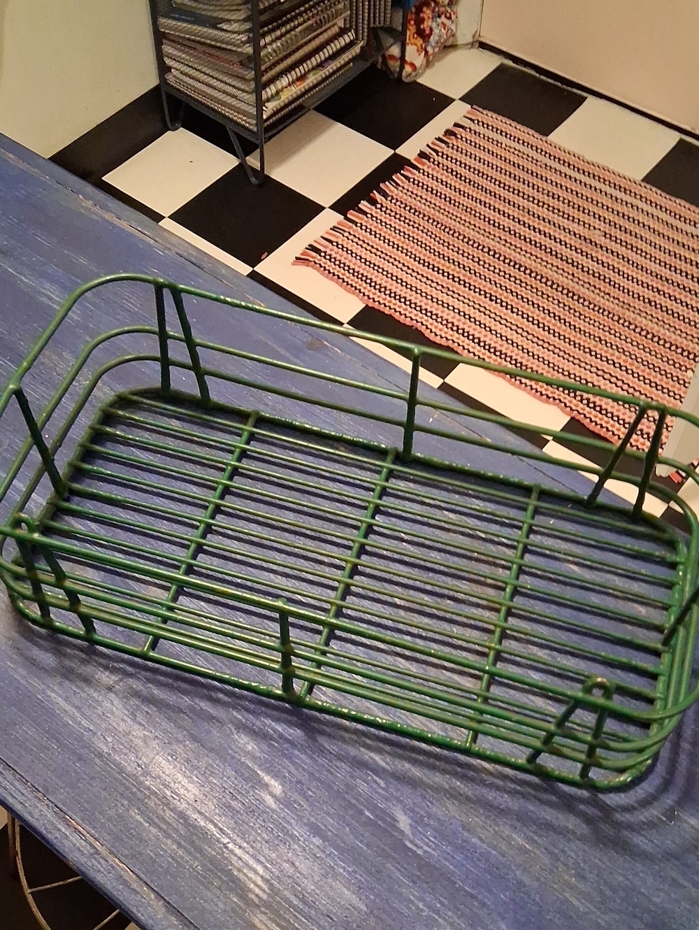 Vintage Epoxy Coated Green Wire Storage Basket, 9 x 18
